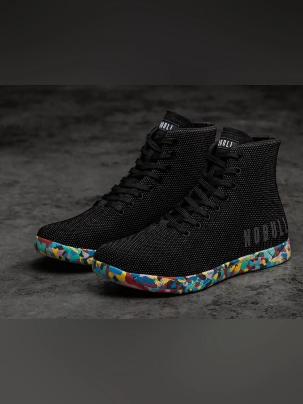 NOBULL unisex black textured high top sneakers lace up wild pride collection